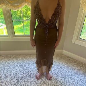 NWT Brown Mandalay with Chiffon Trim and beading.